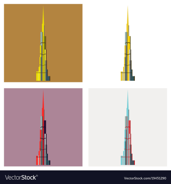 Set of burj khalifa tower icon uae dubai symbol vector image Set of burj khalifa tower icon uae dubai symbol vector image