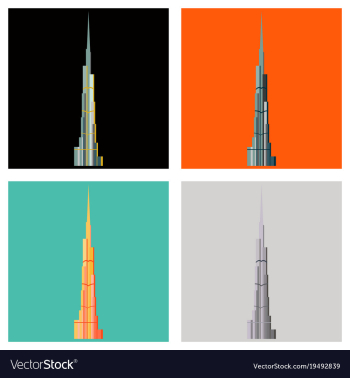 Set of burj khalifa tower icon uae dubai symbol vector image Set of burj khalifa tower icon uae dubai symbol vector image