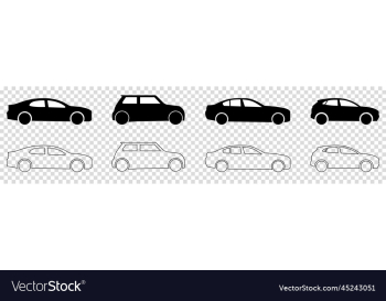 set of car icons in line and flat style transport