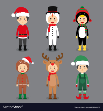 set of cartoon character wearing christmas costume set of cartoon character wearing christmas costume