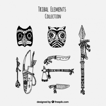 Set of decorative objects and hand drawn utensils ethnic 