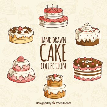 Set of delicious cake in hand drawn style Set of delicious cake in hand drawn style