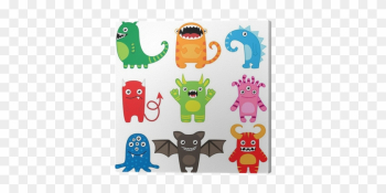 Set Of Different Cute Funny Cartoon Monsters Canvas - Cute Cartoon Baby Monsters