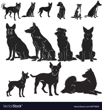 set of dogs silhouettes