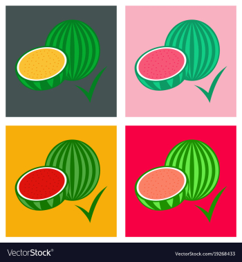Set of flat fresh and juicy whole watermelons and vector image
