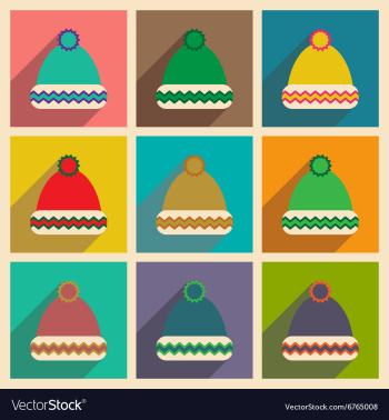 Set of flat icons with long shadow winter hat vector image Set of flat icons with long shadow winter hat vector image