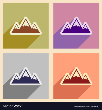 Set of flat web icons with long shadow mountains vector image Set of flat web icons with long shadow mountains vector image
