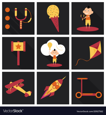 Set of kids toy childhood with icons toys vector image Set of kids toy childhood with icons toys vector image