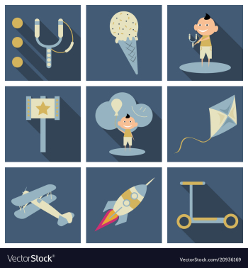 Set of kids toy childhood with icons toys vector image Set of kids toy childhood with icons toys vector image