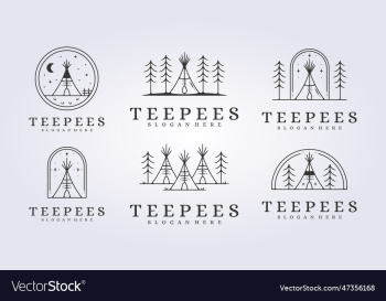 set of line teepees tent logo icon