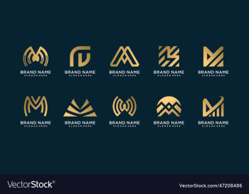 set of m logo collection with golden gradient