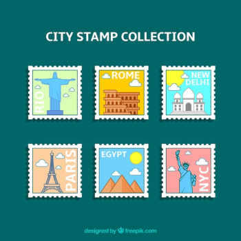 Set of modern city stamps Set of modern city stamps
