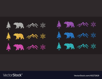 set of mountain resort glitter icons set of mountain resort glitter icons