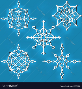 Set of ornate snowflakes against blue background vector image Set of ornate snowflakes against blue background vector image
