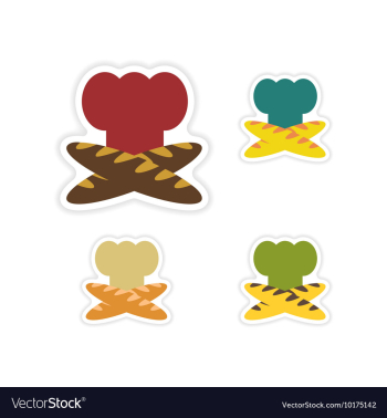 Set of paper stickers on white background chef hat vector image Set of paper stickers on white background chef hat vector image