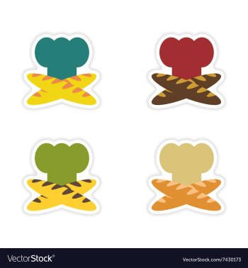 Set of paper stickers on white background chef hat vector image Set of paper stickers on white background chef hat vector image