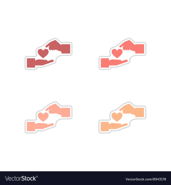 Set of paper stickers on white background hands vector image