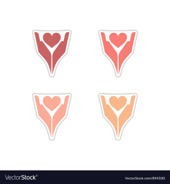 Set of paper stickers on white background hands vector image