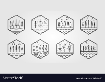 set of pine tree line art logo design set of pine tree line art logo design