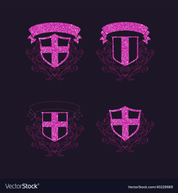 set of pink glitter shield logos set of pink glitter shield logos