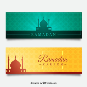 Set of ramadan banners with mosques silhouettes