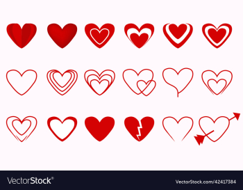 set of red and white hearts set of red and white hearts