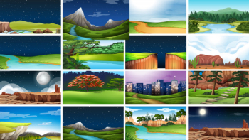 Set of scenes background in nature setting Free Vector Set of scenes background in nature setting Free Vector