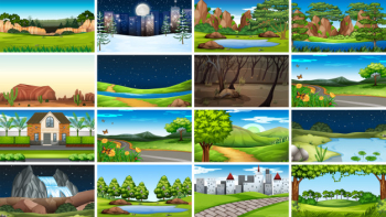 Set of scenes background in nature setting Free Vector Set of scenes background in nature setting Free Vector