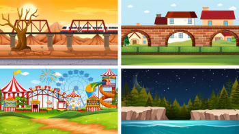 Set of scenes in nature setting Free Vector Set of scenes in nature setting Free Vector