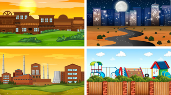 Set of scenes in nature setting Free Vector Set of scenes in nature setting Free Vector