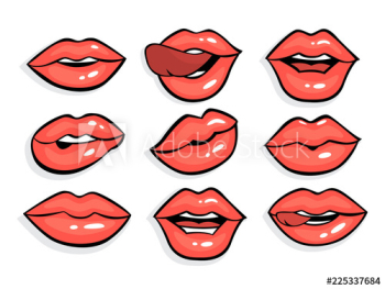 Set of sexy red pop art lips Set of sexy red pop art lips