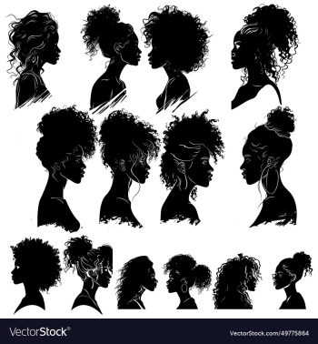 set of silhouettes black woman with curly hair