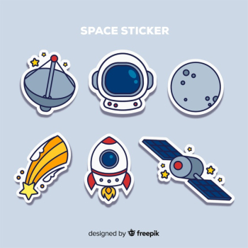 Set of space stickers in hand drawn Free Vector Set of space stickers in hand drawn Free Vector