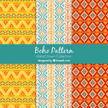 Set of three boho patterns with colored shapes