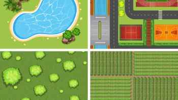Set of top view aerial scenes in nature and outdoors Free Vector Set of top view aerial scenes in nature and outdoors Free Vector