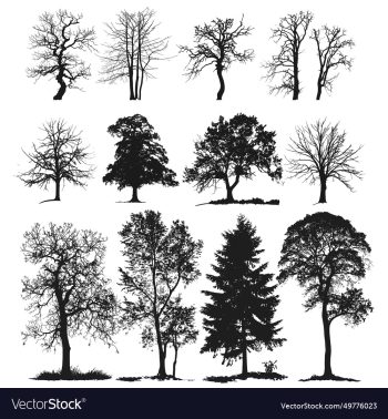 set of trees silhouettes