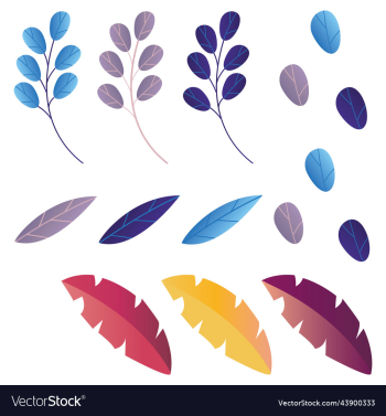set of tropical leaves and flowers isolated set of tropical leaves and flowers isolated