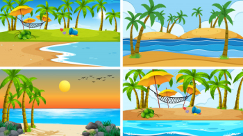 Set of tropical ocean nature scene or backgrounds with beaches Free Vector Set of tropical ocean nature scene or backgrounds with beaches Free Vector