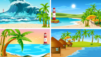Set of tropical ocean nature scenes with beaches Free Vector Set of tropical ocean nature scenes with beaches Free Vector