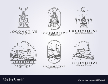 set of vintage train locomotive logo