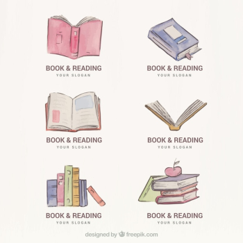 Set of watercolor book logos Set of watercolor book logos
