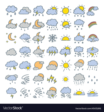 set of weather cloud sun rainbow rain lightin set of weather cloud sun rainbow rain lightin