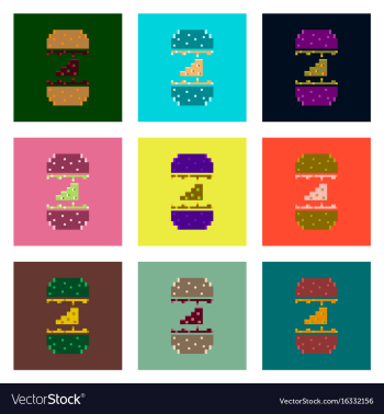 Set pixel icons of cheeseburger vector image Set pixel icons of cheeseburger vector image
