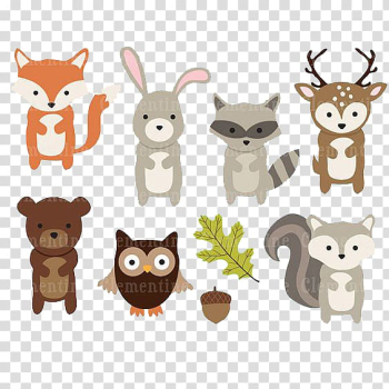 Seven assorted-animal illustration, Paper Woodland Animal , Deer, bear and owl leaves transparent background PNG clipart