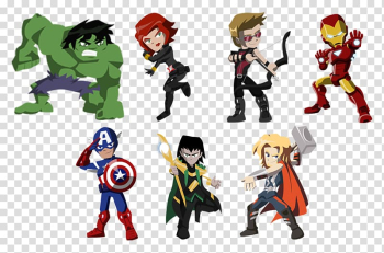 Seven assorted-character Avengers illustration, Loki Captain America Thor Hulk Avengers, Avengers Frame transparent background PNG clipart