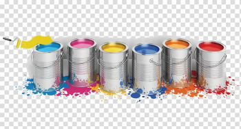 Several assorted-color paint buckets illustration, Paint roller Color Oil paint Brush, Decorative paint bucket transparent background PNG clipart