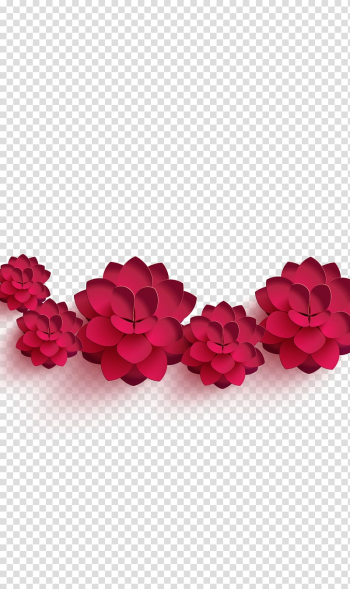 Several red paper flowers, Chinese New Year Flower Poster, Flowers transparent background PNG clipart