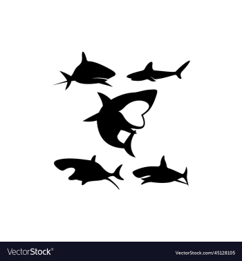 shark set silhouette icon logo