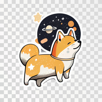 shiba inu in space die-cut sticker PNG transparent