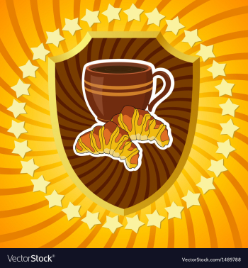 Shield with coffee and croissants vector image Shield with coffee and croissants vector image